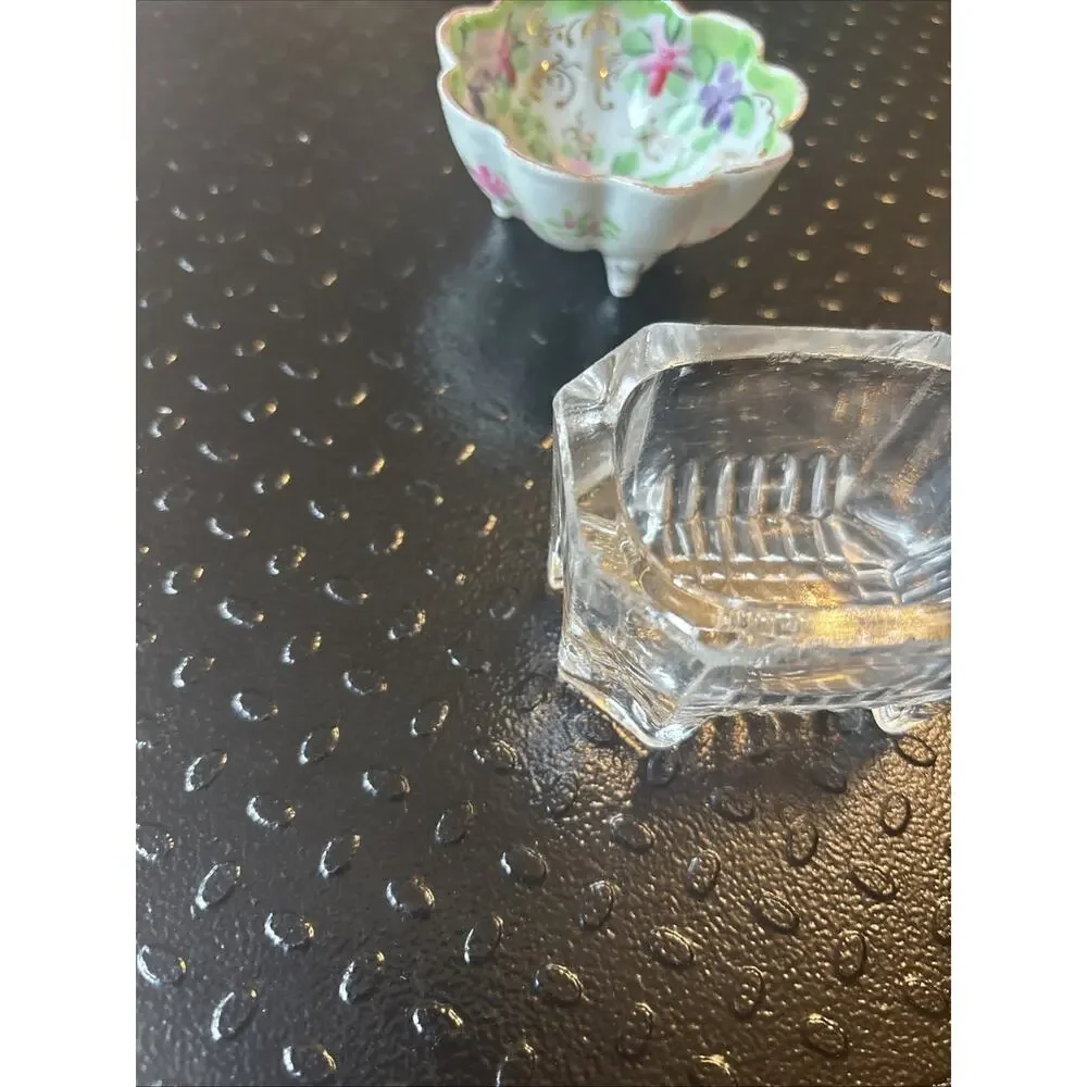 Master Salt Cellars Glass And Porcelain Lot Of 3 Dishes Trinket